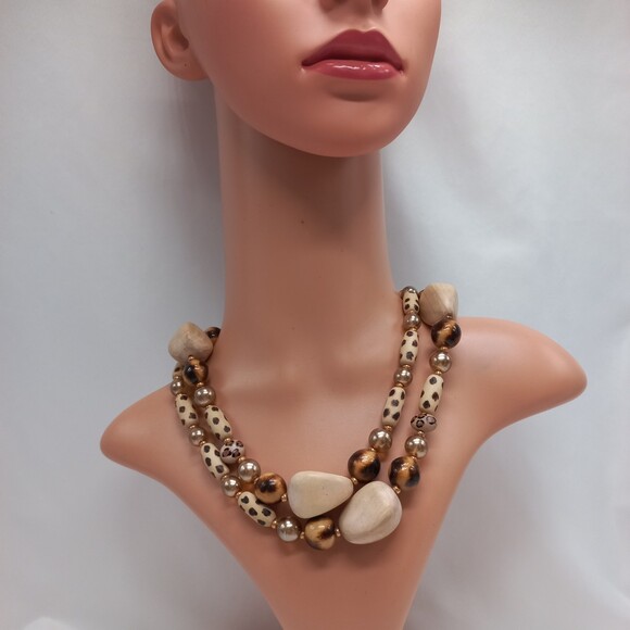 Joan RIvers Animal Print Wooden Bead Statement Necklace - Picture 1 of 7